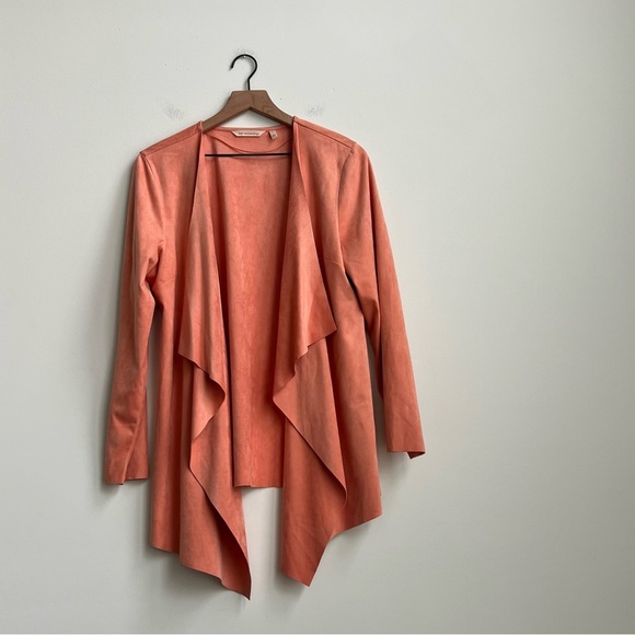 Soft Surroundings Shape Drape Faux Suede Jacket Western Orange Large Lagenlook - Picture 2 of 10